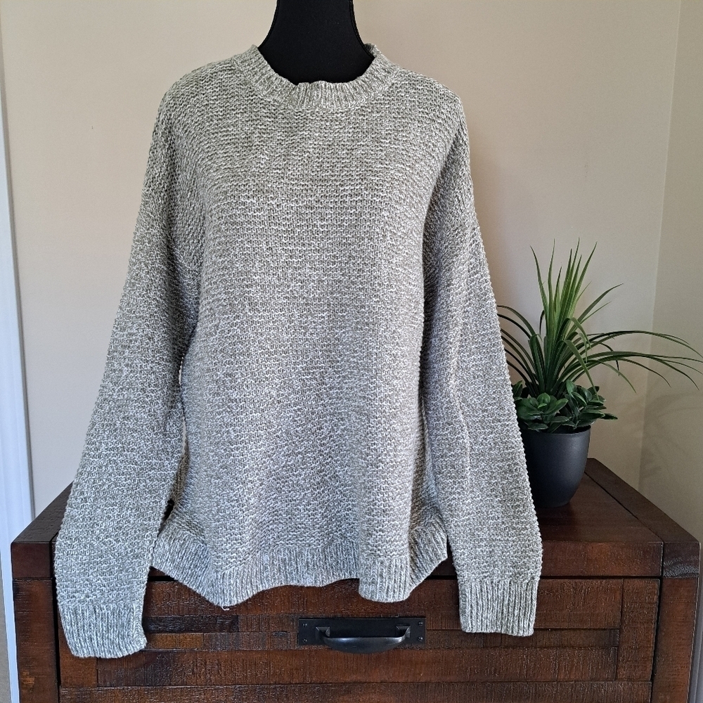 Reitmans Knit Sweater Women's XL Green Crewneck Cozy Neutral Heathered